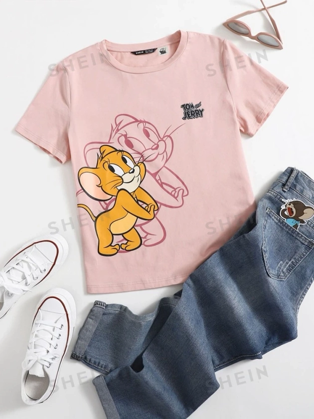 TOM & JERRY X SHEIN Cartoon Graphic Top