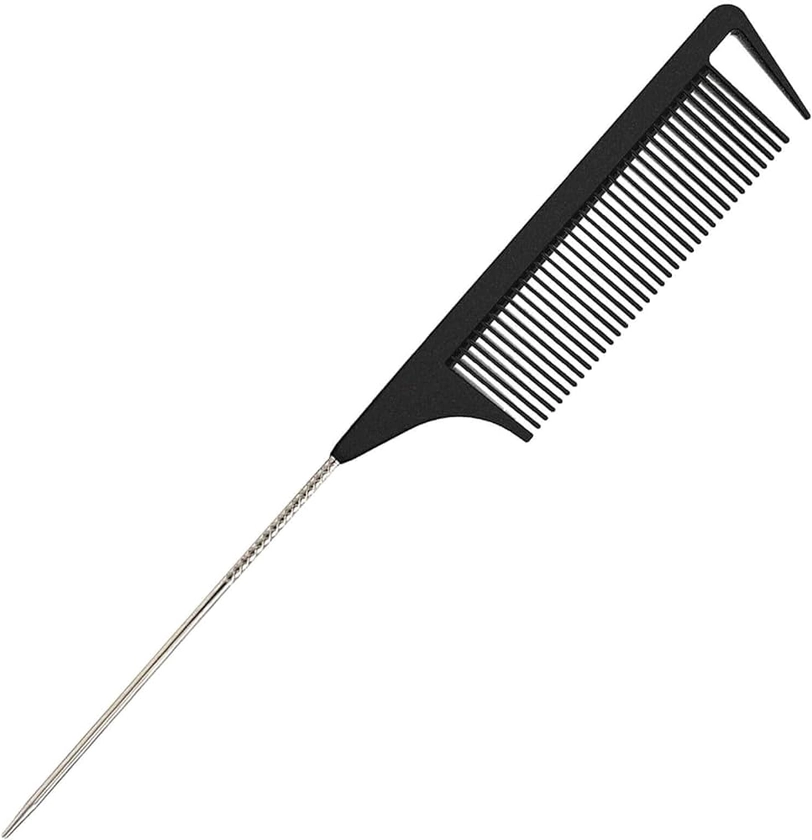 Rat Tail Combs, Parting Combs for Braiding Hair, Fine Tooth Hair Comb Rat tail Comb Rattail Comb with Stainless Steel Pintail for Sectioning, Parting and Styling -Black