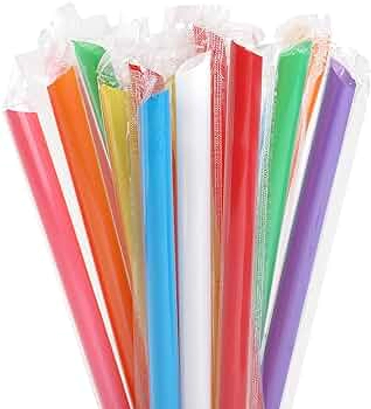 100 Pcs Jumbo Smoothie Straws Boba Straws,Individually Wrapped Multi Colors Disposable Plastic Large Wide-mouthed Milkshake Bubble Tea Drinking Straw(0.43" Diameter and 9.45" long)