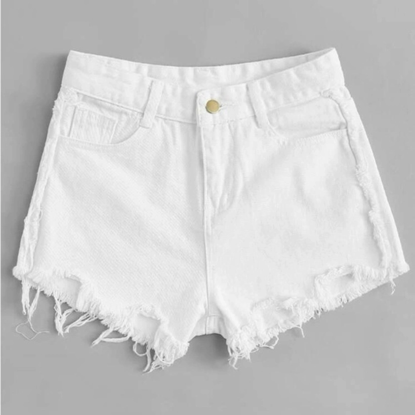 Frayed Hem Denim White Shorts Size Medium