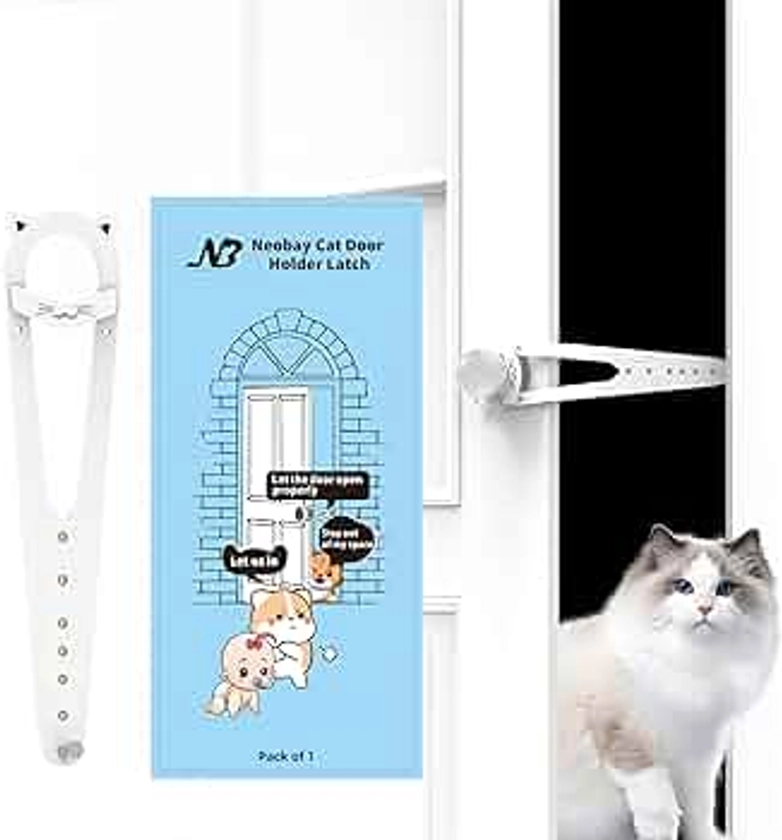 Cat Door Latch with Stabilizer, 7 Sizes Adjustable Cat Door Holder Latch to Keep Dog Out of Litter Box, Economical Alternative of Pet Gates and Interior Cat Door, White, 1 Pack