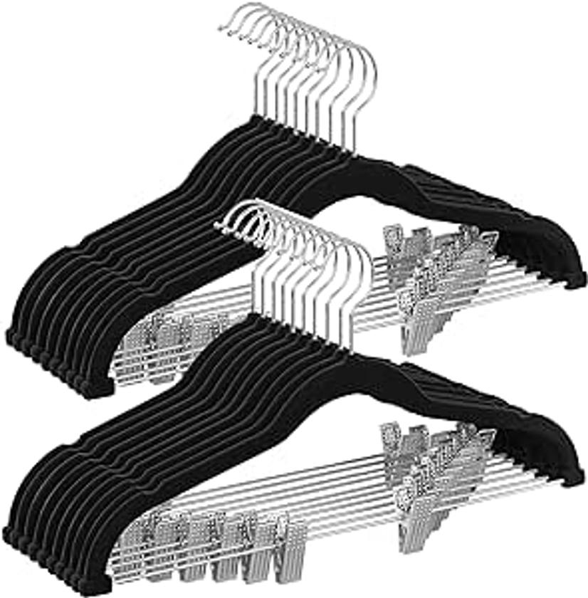 SONGMICS Lot de 20 cintres pour pantalons, 42 cm de long en velours avec clips réglables, noir UCRF012B20 : Amazon.ca: Maison