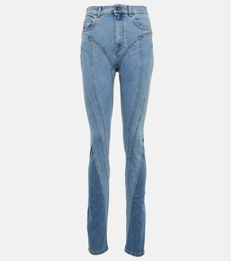 Seam-detail high-rise skinny jeans in blue - Mugler | Mytheresa