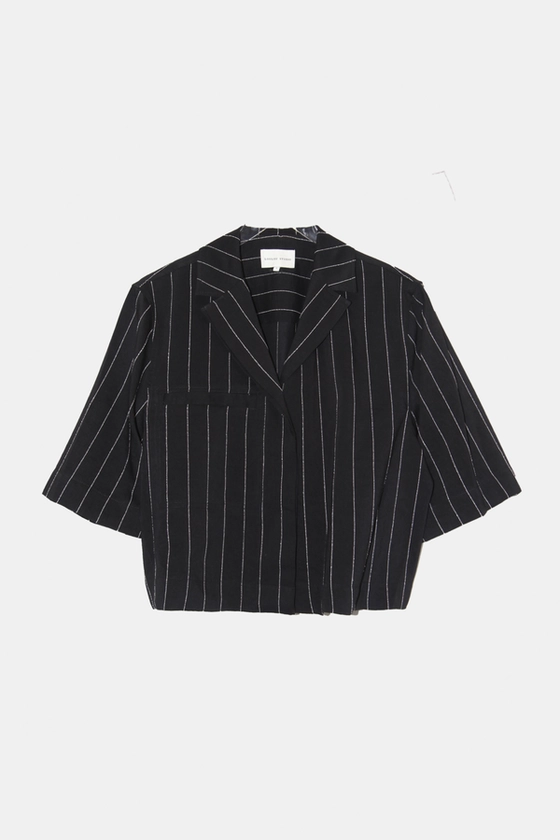LouLou Studio Lago Cropped Shirt - Black/Ivory on Garmentory