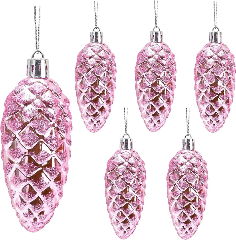 Christmas Concepts® Pack of 6-90mm Pine Cone Baubles – Shiny and Glitter Decorated – Luxury Christmas Decorations (Baby Pink)