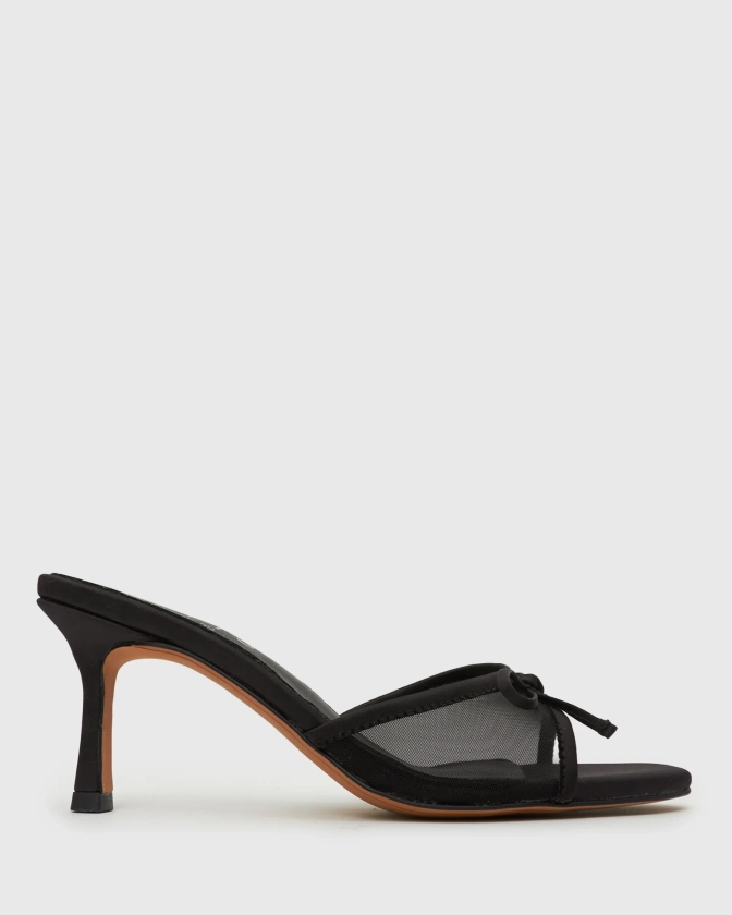 Buy PRE-ORDER YARA Bow Mesh Heeled Mules by Betts online - Betts