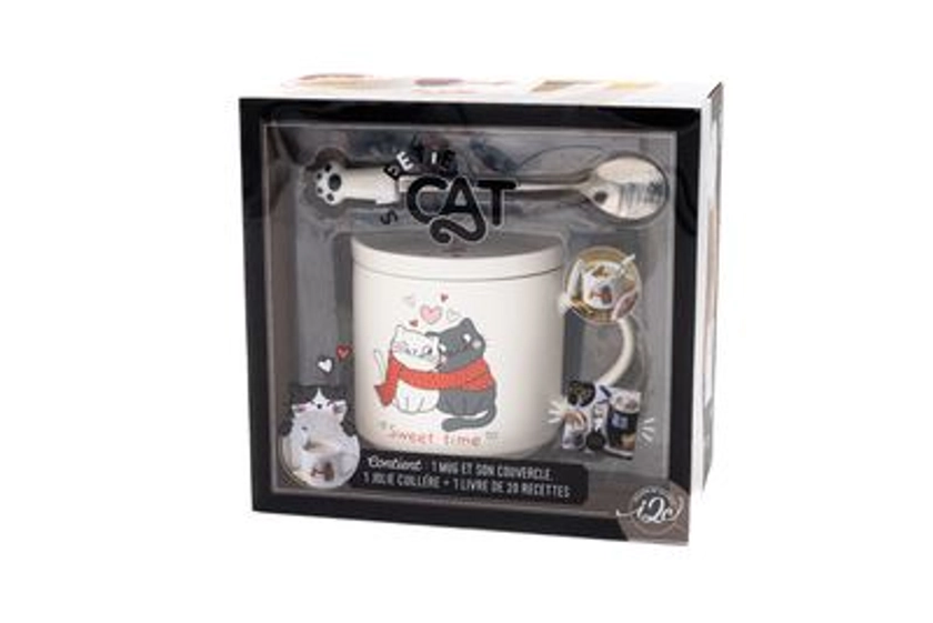 2024 Blanc Coffret Sweetie cat : + mug blanc mat + couvercle + 1 cuillere