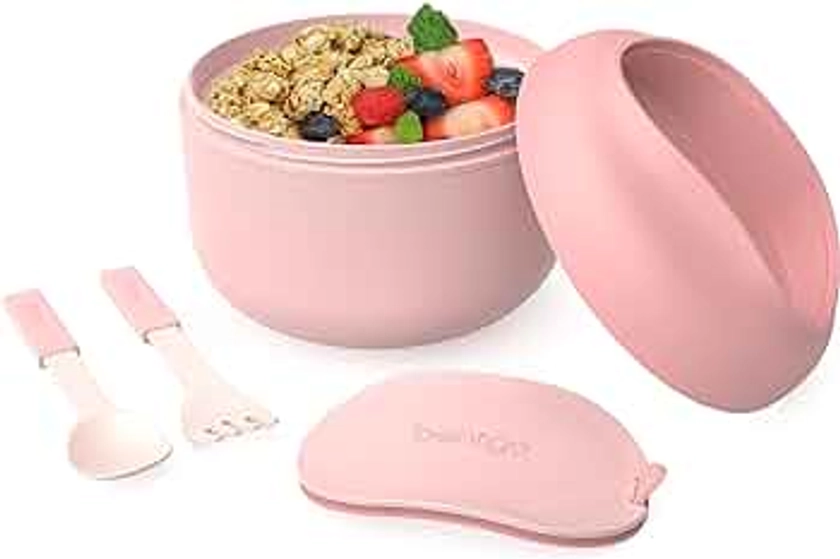 Bentgo Bowl - Insulated Leak-Resistant Bowl with Snack Compartment, Collapsible Utensils and Improved Easy-Grip Design for On-the-Go - Holds Soup, Rice, Cereal & More - BPA-Free, 21.2 oz (Blush)