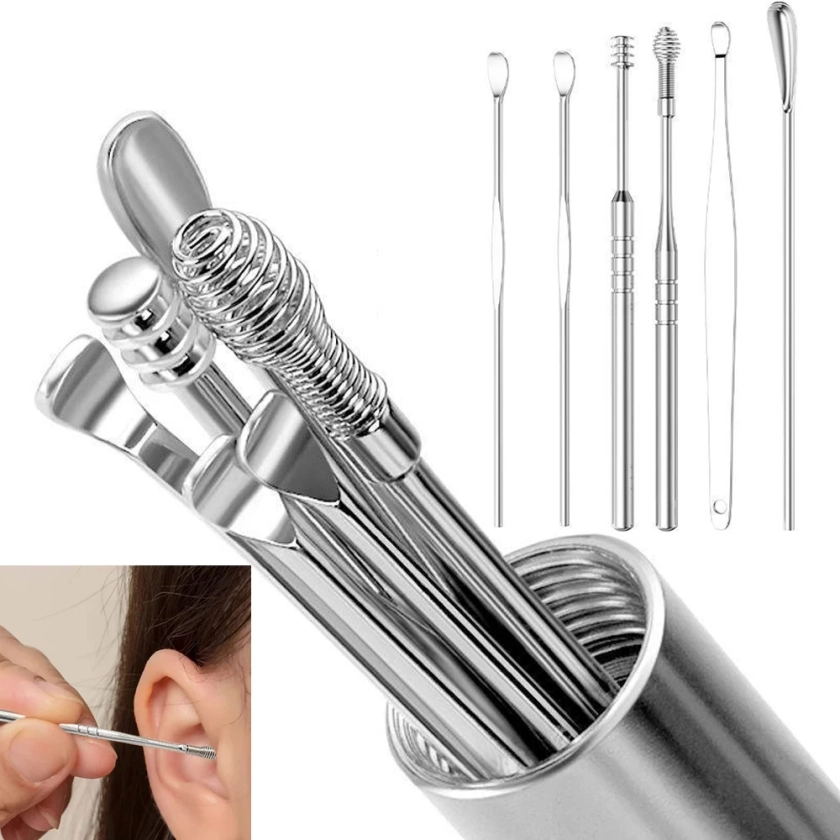 6/7Pcs Stainless Steel Earwax Collector Turn Spiral Ear Stick Cleaning Reusable Ear Swab Portable Cleaner Ear Wax Removal Tool