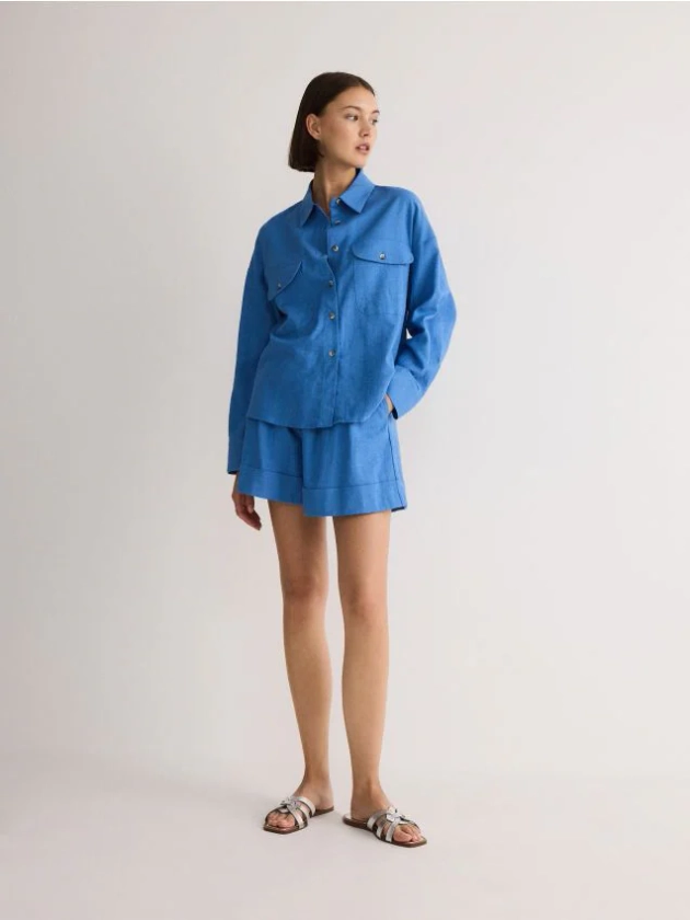 Linen mix shirt Color hyacinth - RESERVED - ZT385-54X