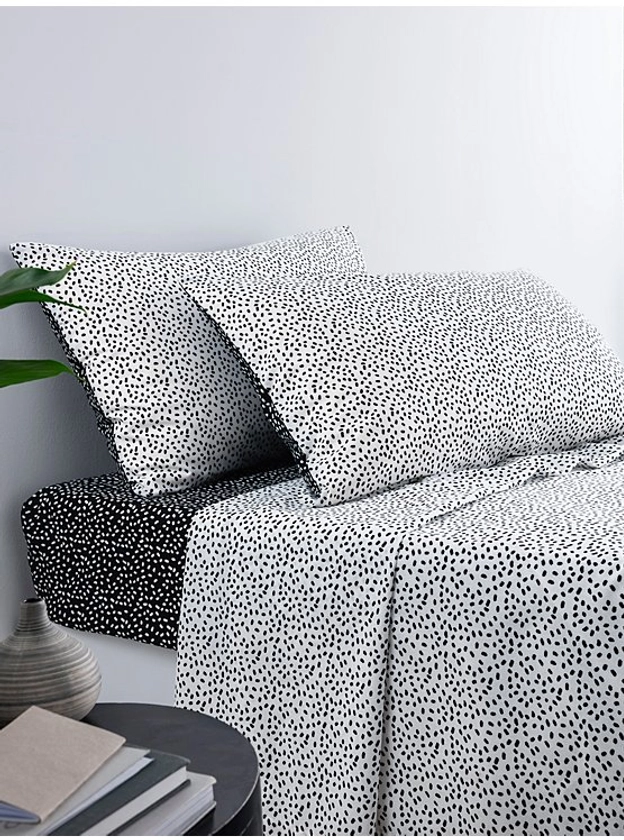 Black & White Spot Print Sheets & Pillowcases Set - Double