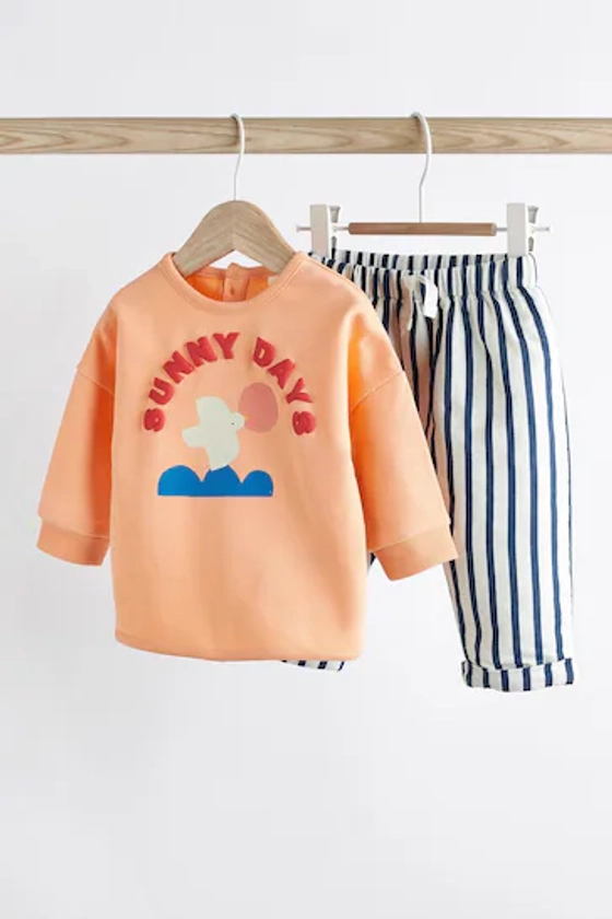 Buy Orange Sunny Days Baby Cosy Sweatshirt and Wide Leg Trousers 2 Piece Set from the Next UK online shop