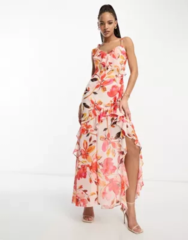 Forever New ruffle maxi dress in red floral | ASOS