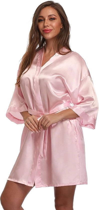 Women's Satin Short Robe Bridesmaid Bride Wedding Party Robes Silky Sleepwear Loungewear