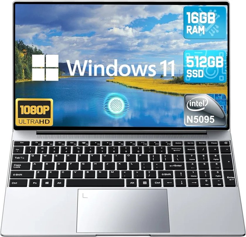 2024 Newest 16'' Laptop Computer Windows 11, 16GB RAM 512GB SSD, Intel Quad-Core Processor(up to 2.9GHz), Full HD 1080P Laptop with USB Type-C&A, Mini HDMI, TF Card Slot, BT 4.2, Gray
