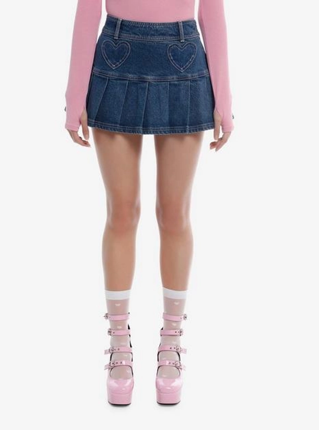 Sweet Society Heart Patch Pleated Denim Skirt | Hot Topic
