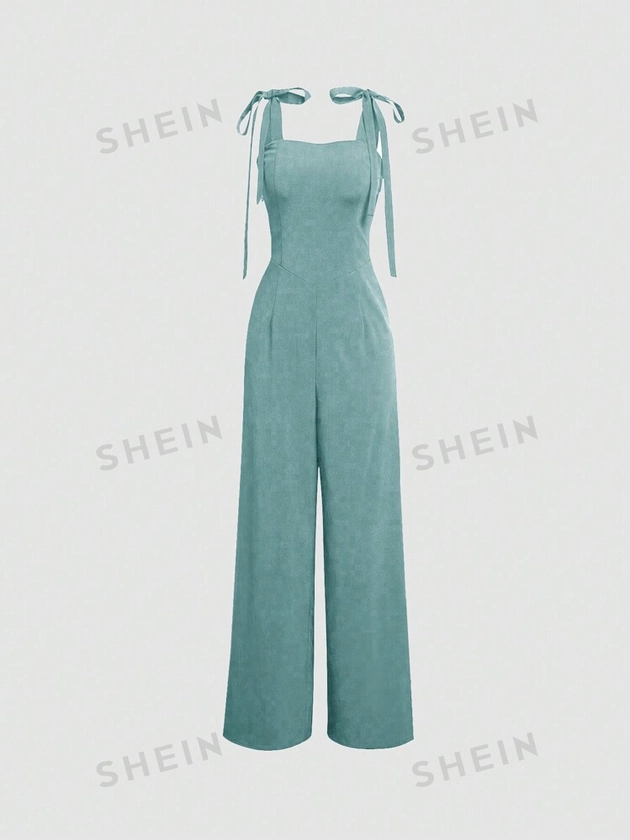 SHEIN MOD Shirt Style Waist Tie Straps Jumpsuit