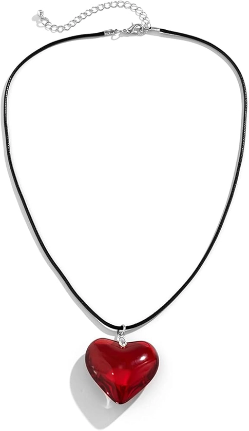 Chunky Puffy Heart Choker Necklace - Big Heart Pendant Adjustable Velvet Chain Heart Necklaces for Women Y2K Trendy Jewelry Accessories