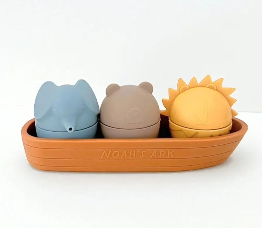 Baby and Toddler Bath Toys Set of 3 with Silicone Boat-Mold Free Baby Bathtub Toys, Silicone Bath Toys, BPA-Free Baby Toy for Beach, Pool, Noah's Ark Silicone Toy, No Mold