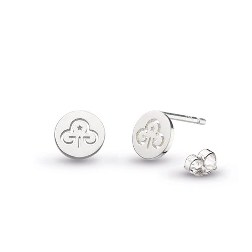 Stud earrings - silver with etched trefoil | Official Girlguiding shop