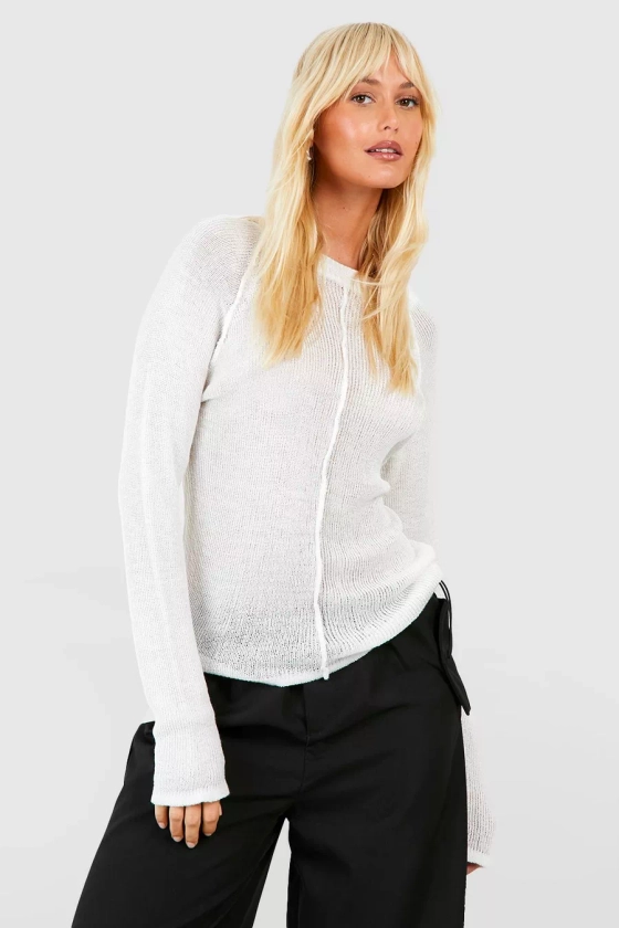 Sheer Knit Fine Gauge Seam Detail Jumper