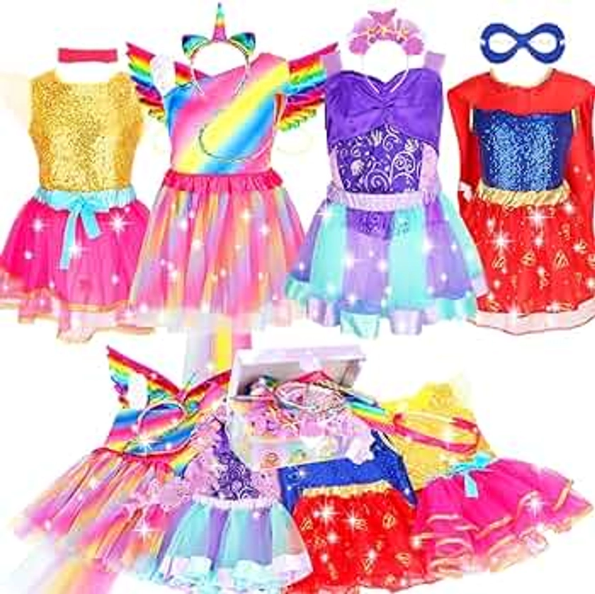 Princess Dress up for Girls 4-6, Dress up & Pretend Play with Wing Crown for Little Girls, Princess Costume Toy Gift Girl 3-6 Year for Birthday Christmas