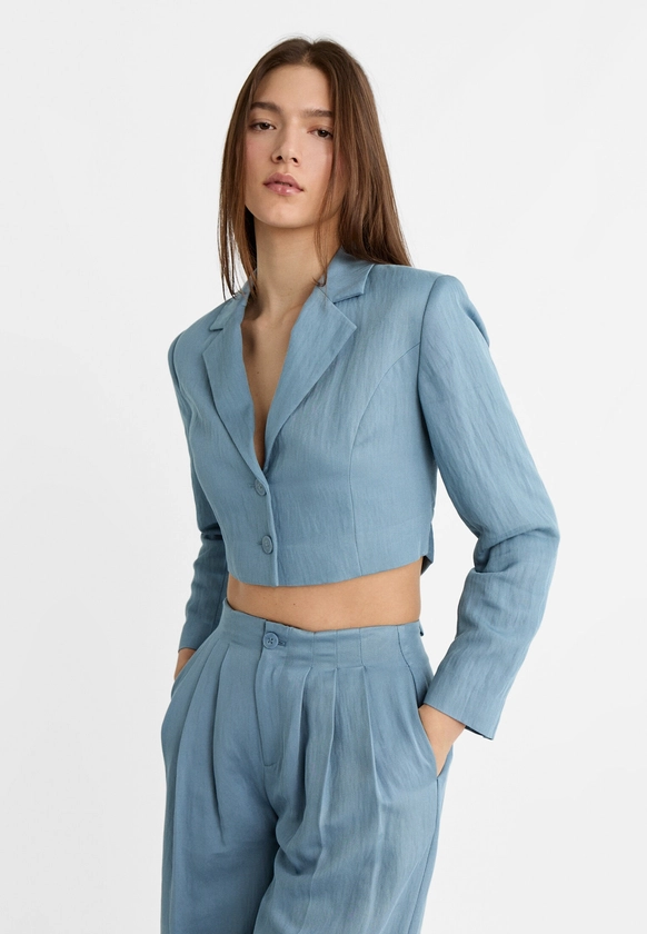 Blazer cropped avec nœud - Mode femme | Stradivarius France