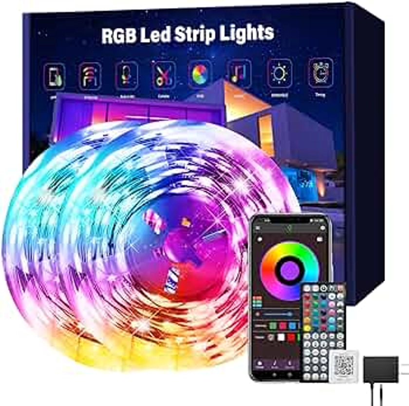 Led Lights for Bedroom 200 ft (2 Rolls of 100ft), Music Sync RGB Led Strip Lights with Remote App Control, Color Changing Led Lights for Room Home Kitchen Party Decor