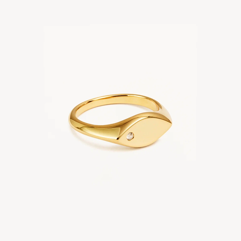 14k Solid Gold Petal Diamond Signet Ring