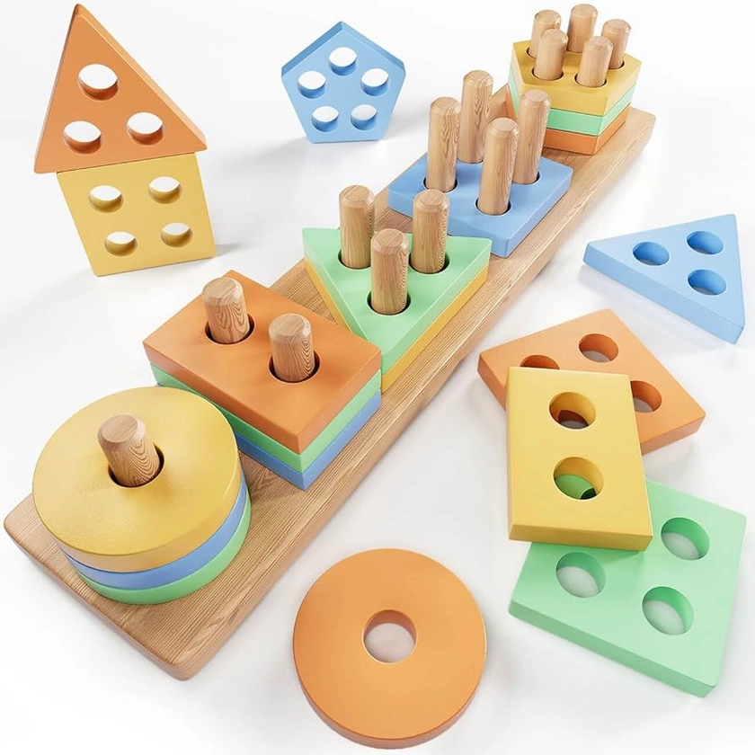 KmmiFF Wooden Toys 1 Year Old,Shape Sorter Montessori Toys for 1 Year Old Boys Girls,Sensory Toys for Autism Toddler Toys,Learning Educational Toys for 1 2 3 Year Old Boys Girls Birthday Gifts