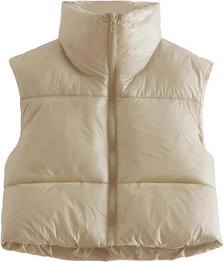 Songling Women's Winter Crop Vest Sleeveless Zip Up Stand Collar Lightweight Puffer Padded Vest