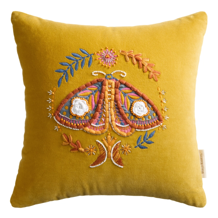 Copper Velvet Embroidered Moth Throw Pillow - World Market