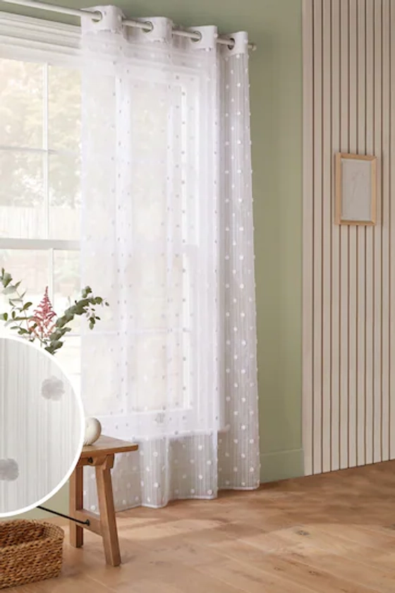 Buy White Pom Pom Eyelet Unlined Sheer Panel Voile Curtain from the Next UK online shop
