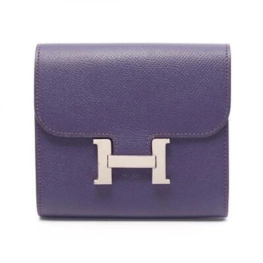HERMES Hermes Constance Compact Bifold Wallet Purple Silver Hardware Authentic | eBay