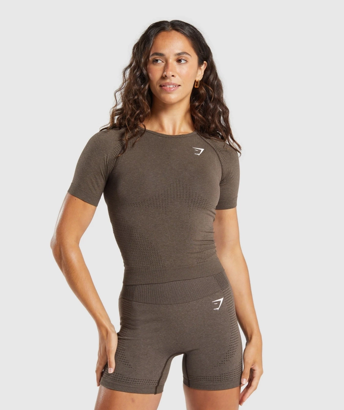 Gymshark Vital Seamless Tight T-Shirt - Penny Brown Marl