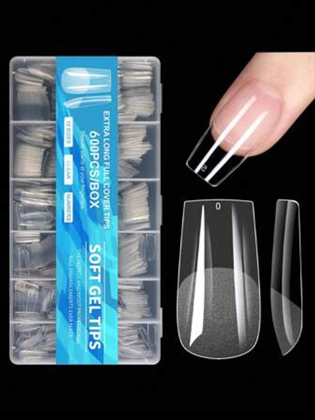 600Pcs Full Cover Press On Nail Tips Stiletto Almond Square Coffin French False Fake Soak Off Gel Nail Extension Tips Capsule Press On Nails Nail Supplies