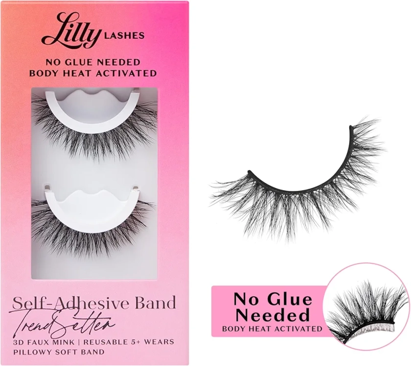 Lilly Lashes 3D Self Adhesive Eyelashes, No Lash Glue Needed, Body Heat Activated Press on Lashes, Reusable Self Adhesive Eyelashes Up to 5x, Natural Lashes, Easy to Apply & Remove (TrendSetter)