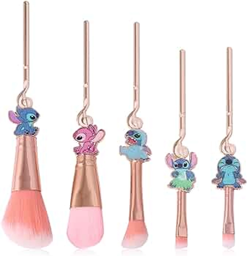 Stitch Makeup Brushes Set, WeChip Anime Stitch Make Up Brush Set Collection, Stitch Gifts for Girls Women - 5pcs Pink