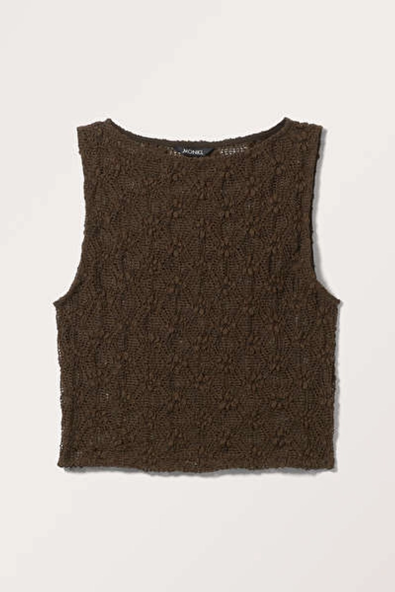 Short Lace Tank Top - Dark Brown - Monki GB