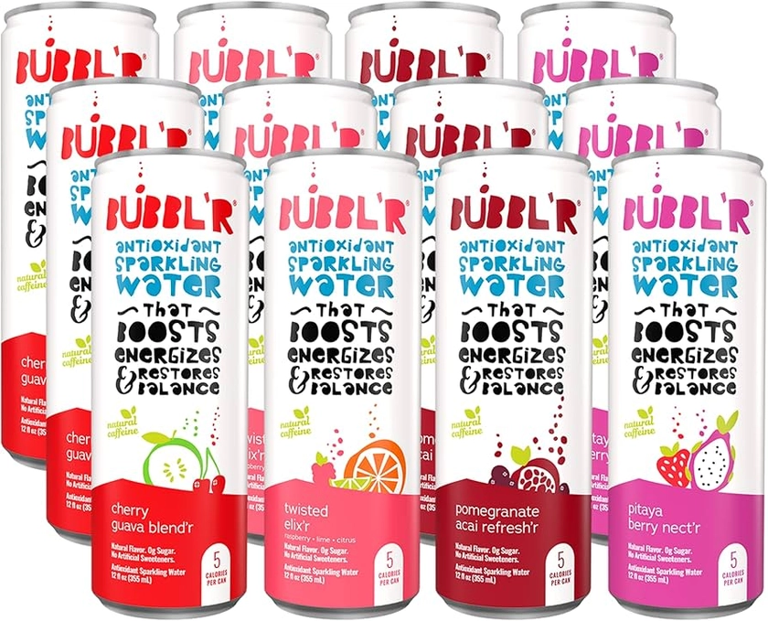 BUBBL'R Antioxidant Sparkling Water, Variety Pack, 12 Fl Oz (Pack of 12)