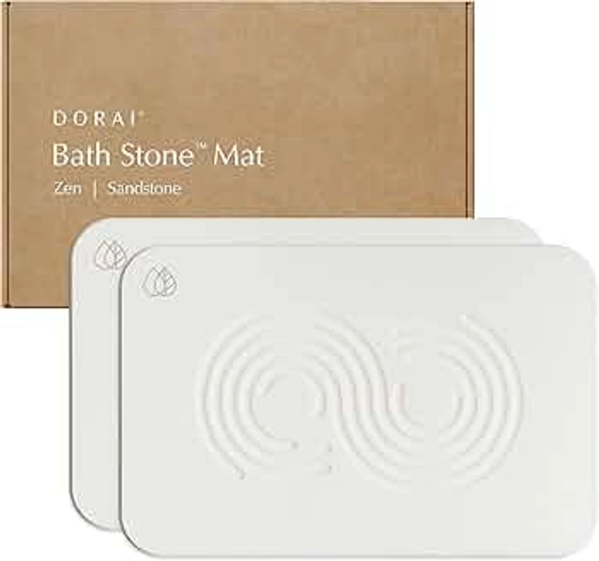 Dorai Home Bath Stone Mat 23.6"x15.4"| Luxury Diatomite Stone Bath Mat |Quickly Removes Water | Non-Slip, Quick-Dry Stone Bath Mat for Bathroom | Zen Sandstone - 2 Pack