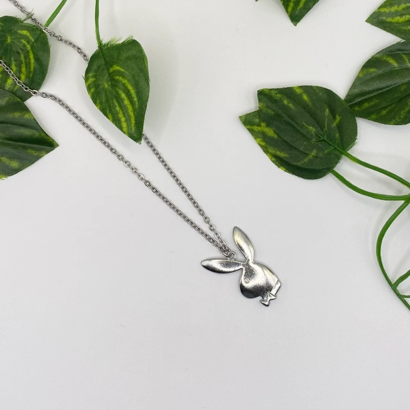 Playboy Bunny Necklace // Gift for Her, Silver Jewellery, Playboy Necklace Uk, Bunny Pendant, Cute Jewellery - Etsy UK