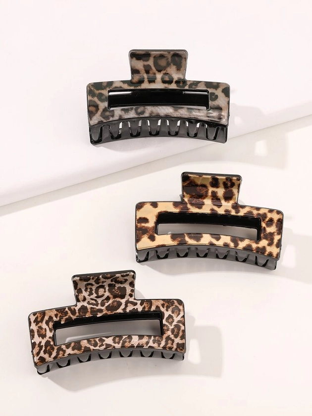 3pcs Leopard Hair Claw For Daily Casual Outing Wear Boho | SHEIN UK