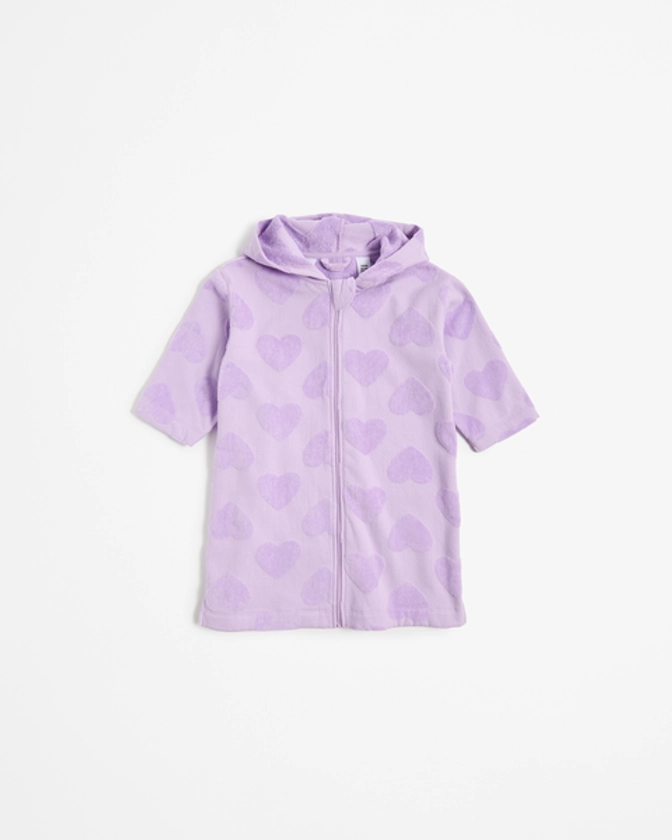 Hooded Zip Through Robe - Lilac Hearts