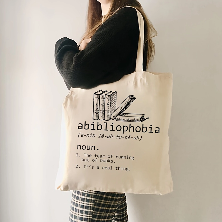 * Pattern Tote Bag, Simple Canvas Shoulder Bag, Portable Grocery Shopping Bag, Literary School Book Handbag