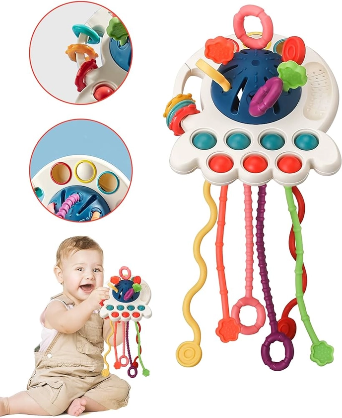 Montessori Toys for 1 Year Old, Baby Sensory Toys 6-12-18 Months, Octopus Silicone Pull String Learning Toys, Bath Travel Teething Toys for Toddlers 1-3, Christmas Birthday Gifts for Boys and Girls