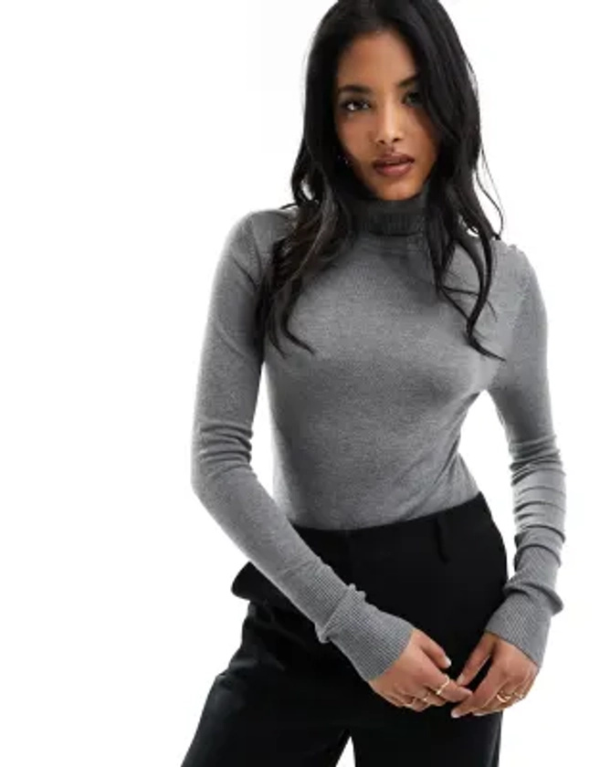 Stradivarius knit high neck top in grey | ASOS