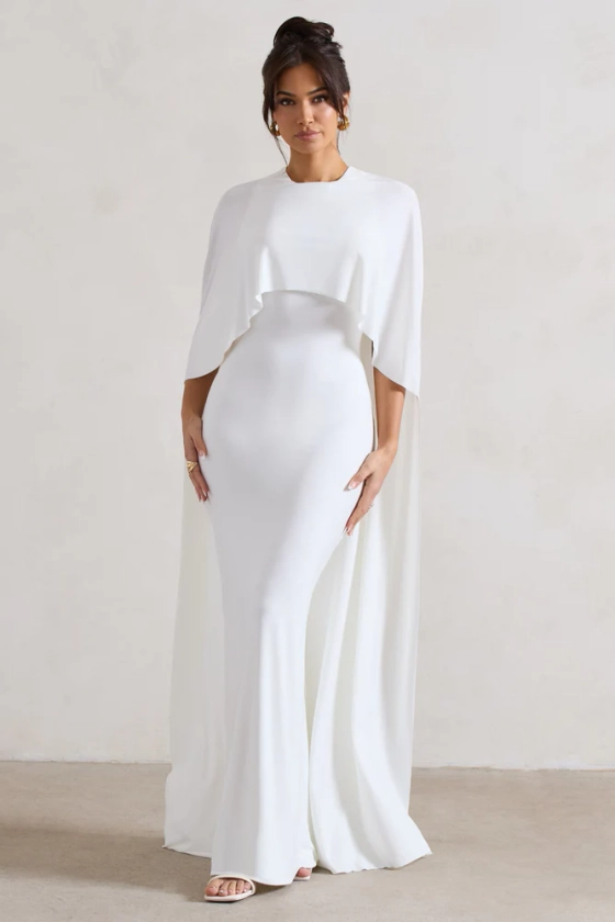 Padma | Robe longue blanche drapée à manches cape