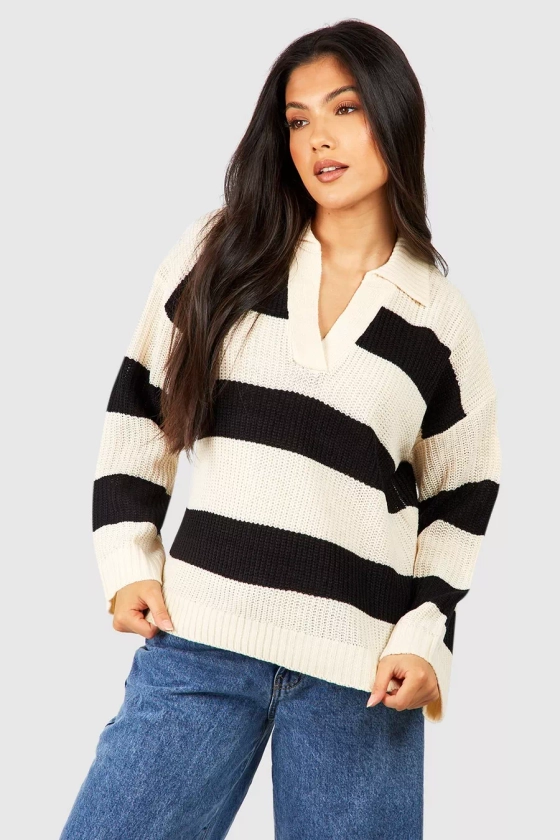 Maternity Collared Stripe Knitted Jumper