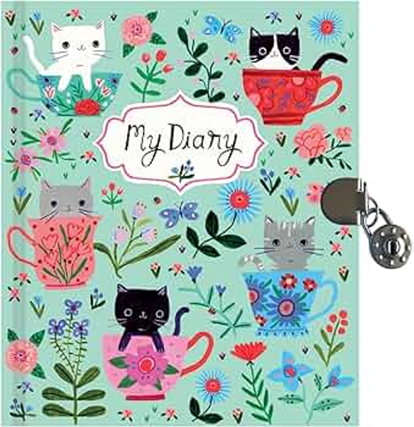 Mudpuppy Teacup Kittens Locked Diary for Kids – Includes a Lock and 2 Keys, Measures 6.5” x 5.5” – Diary Journal with Fun Cover Designs, 192 Pages, Ideal for Ages 4+